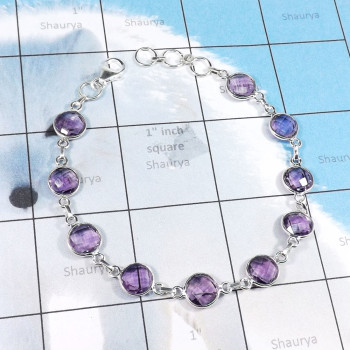 Amethyst Cut F - SBB898-Wonderful Bezal Bracelets With Fabulous Multi Gemstones & Amethyst Cut F - SBB898-Wonderful Bezal Bracelets With Fabulous Multi Gemstones &