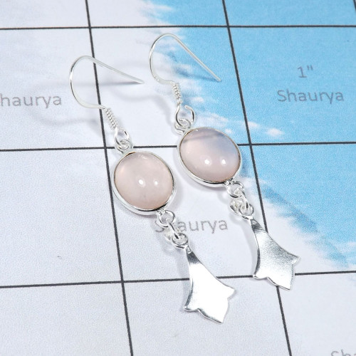 Rose Quartz A - BZE835-Bezal Earrings of Multi Cab Gemstones & Manufactured 925