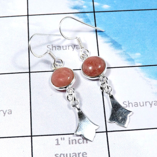 Rodochrosite B - BZE835-Bezal Earrings of Multi Cab Gemstones & Manufactured 925