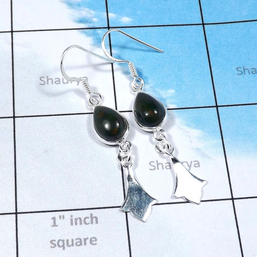 Blood Agate D - BZE835-Bezal Earrings of Multi Cab Gemstones & Manufactured 925