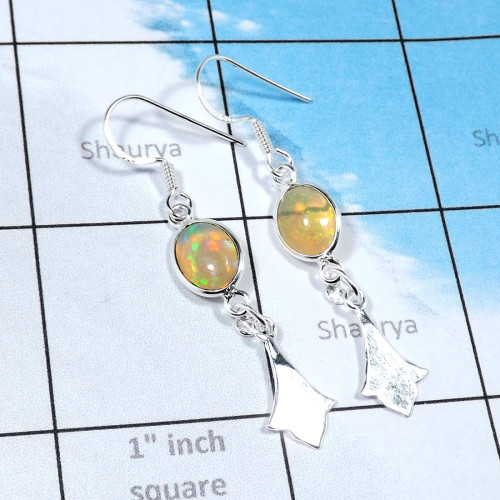 Ethiopian Opal O - BZE835-Bezal Earrings of Multi Cab Gemstones & Manufactured 925 Ethiopian Opal O - BZE835-Bezal Earrings of Multi Cab Gemstones & Manufactured 925