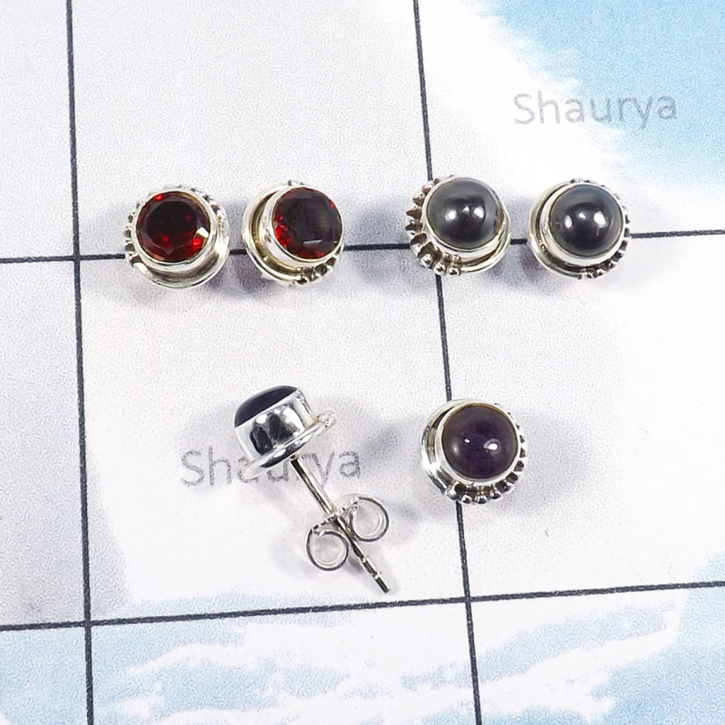 3Pairs Mystic Quartz,Hematite etc B - SSE873-5mm Round Sahpe Wholesale 3Pairs Stud Earrings With Multi 3Pairs Mystic Quartz,Hematite etc B - SSE873-5mm Round Sahpe Wholesale 3Pairs Stud Earrings With Multi