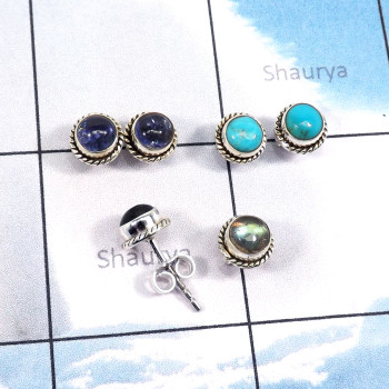 3Pairs Tanzanite,Turquoise,Labradorite B - SSE872-Wholesale 3Pairs 5mm Round Shape Designer Stud Earrings L