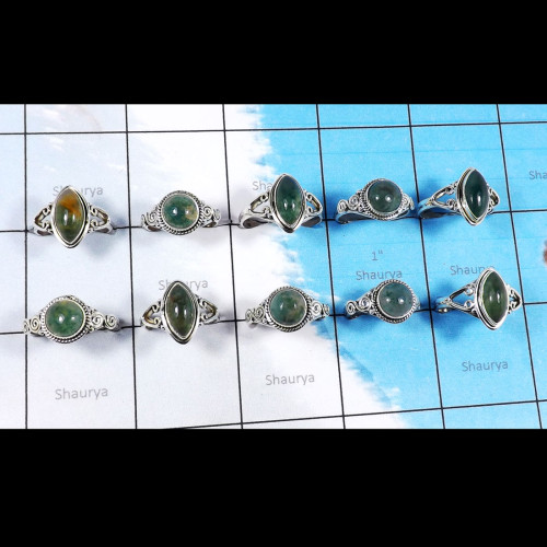10Pcs Moss Agate E - SVP832-Wholesale 10Pcs Designer Rings Lot With 925 Sterling Silv