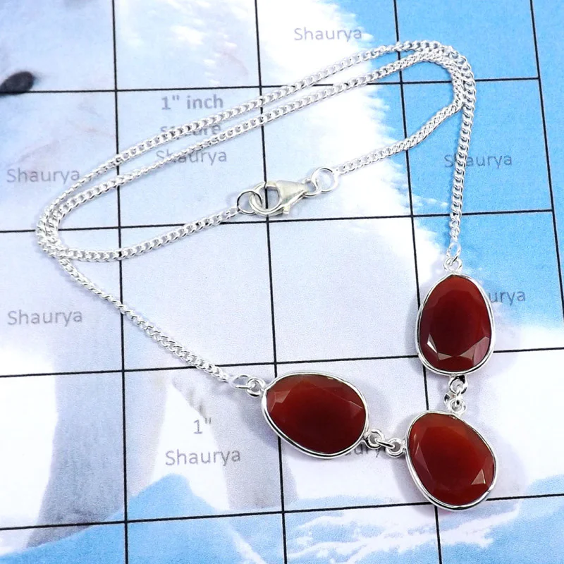 16inch Carnelian cut E - BZN992-Three Stone Bezal Fabulous Necklaces With Multi Cut Gemst 16inch Carnelian cut E - BZN992-Three Stone Bezal Fabulous Necklaces With Multi Cut Gemst