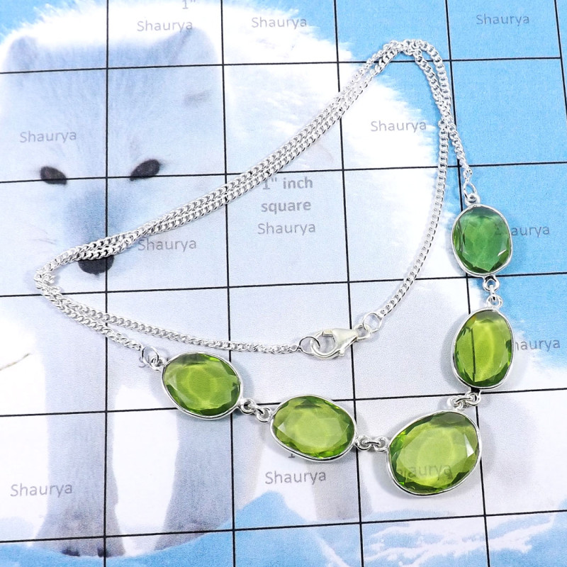 21inch Green Hydro Glass D - BZN989-Indian Factory Made Beautiful Bezal Necklaces With 925 St 21inch Green Hydro Glass D - BZN989-Indian Factory Made Beautiful Bezal Necklaces With 925 St