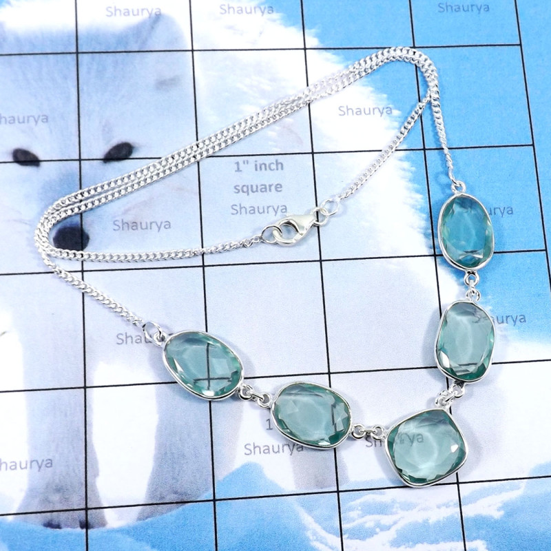 19inch Blue Hydro Glass G - BZN989-Indian Factory Made Beautiful Bezal Necklaces With 925 St 19inch Blue Hydro Glass G - BZN989-Indian Factory Made Beautiful Bezal Necklaces With 925 St