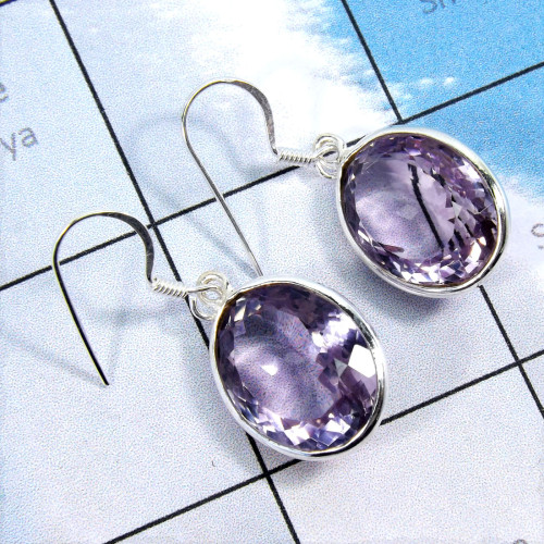 Amethyst Cut E - BZE831-Original Amethyst Cut Gemstone Bezel Earrings Manufacture