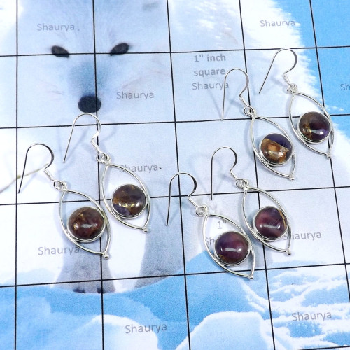 3Pairs Mohave Amethyst Copper C - SBP888-Mohave Amethyst Copper Gemstone Wholesale 3Pairs Bezel Ea