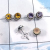 3Pairs Citrine,Amethyst,Rose Quartz A - SSE868-Wholesale 3Pairs 5mm Round Stud Earrings With Multi Gemst