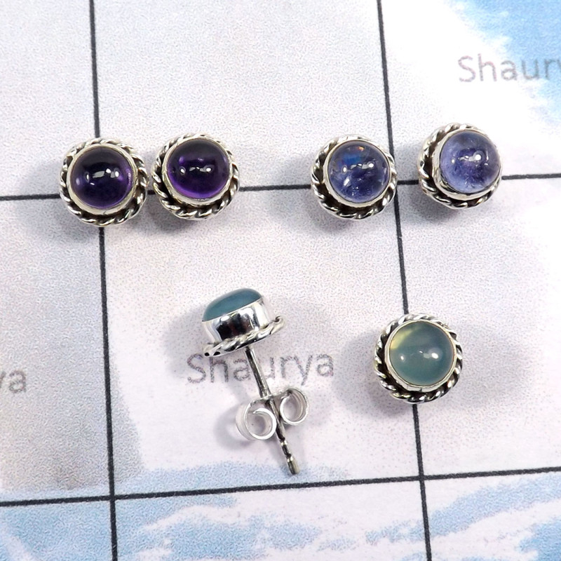 3Pairs Chalcedony,Amethyst,Tanzanite D - SSE868-Wholesale 3Pairs 5mm Round Stud Earrings With Multi Gemst 3Pairs Chalcedony,Amethyst,Tanzanite D - SSE868-Wholesale 3Pairs 5mm Round Stud Earrings With Multi Gemst