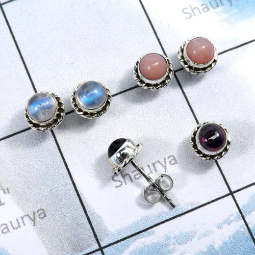 3Pairs Moonstone,Pink Opal,Garnet O - SSE868-Wholesale 3Pairs 5mm Round Stud Earrings With Multi Gemst 3Pairs Moonstone,Pink Opal,Garnet O - SSE868-Wholesale 3Pairs 5mm Round Stud Earrings With Multi Gemst