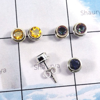 3Pairs Citrine,Mystic,Iolite C - SSE867-3Pairs Wholesale 5mm Round Stud Earrings Lot of 925 Sterl