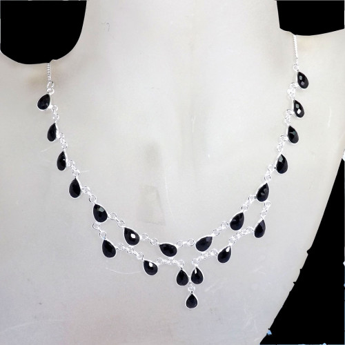 Blackl Onyx Cut A - BZN988-Fabulous Designer 925 Solid Sterling Silver  Bezal Neckla