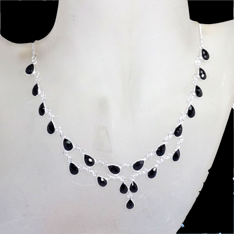Blackl Onyx Cut A - BZN988-Fabulous Designer 925 Solid Sterling Silver Bezal Neckla Blackl Onyx Cut A - BZN988-Fabulous Designer 925 Solid Sterling Silver Bezal Neckla