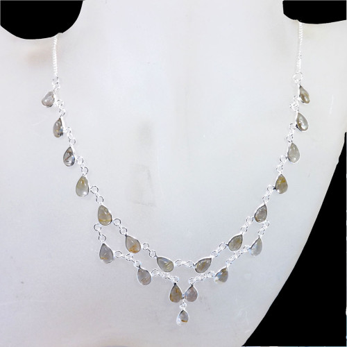 Golden Rutile B - BZN988-Fabulous Designer 925 Solid Sterling Silver  Bezal Neckla