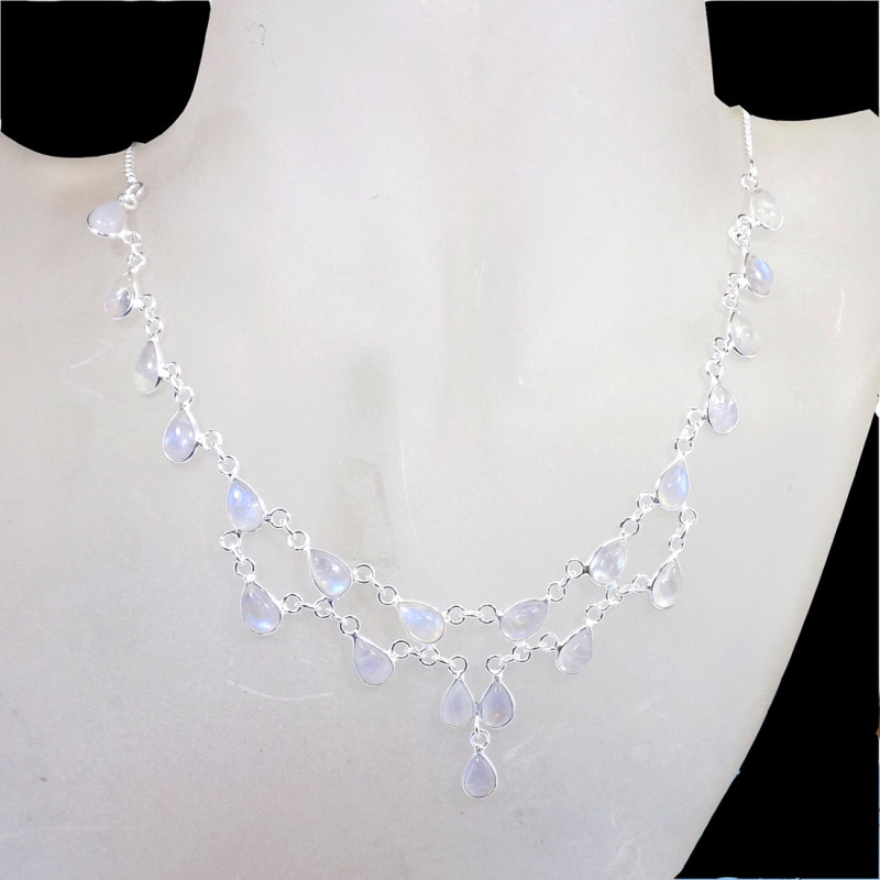 Rainbow Moonstone C - BZN988-Fabulous Designer 925 Solid Sterling Silver  Bezal Neckla