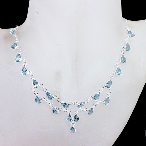 Blue Topaz G - BZN988-Fabulous Designer 925 Solid Sterling Silver  Bezal Neckla