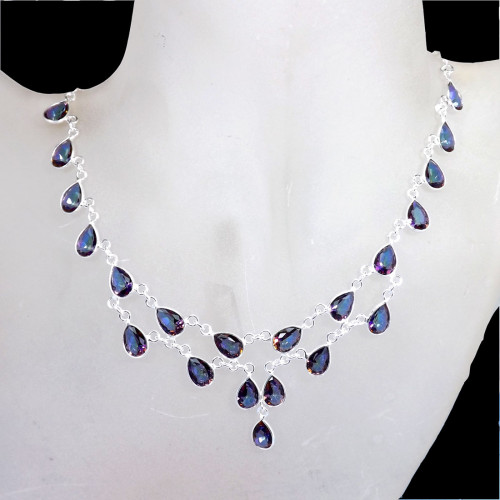 Rainbow Mystic O - BZN988-Fabulous Designer 925 Solid Sterling Silver  Bezal Neckla