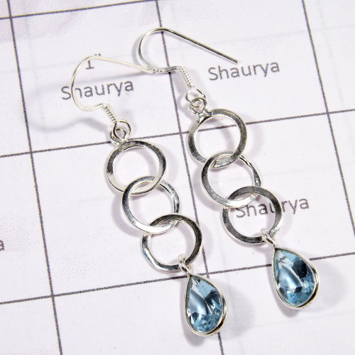 Blue Topaz Cut A - BZE828-925 Solid Sterling Silver  Gorgeous Designs Indian Factor