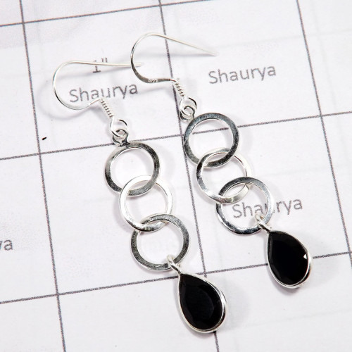 Black Onyx D - BZE828-925 Solid Sterling Silver  Gorgeous Designs Indian Factor