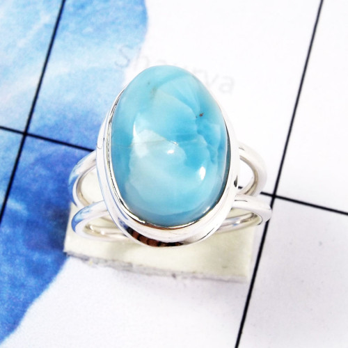 Larimar Stacking Ring A - STK984-Natural Larimar Gemstone Wholesale Stacking Rings Jewelle
