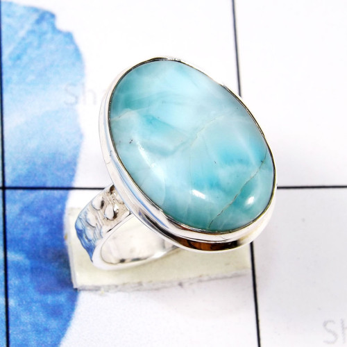 Larimar Stacking Ring B - STK984-Natural Larimar Gemstone Wholesale Stacking Rings Jewelle