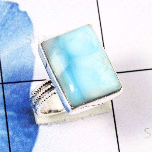 Larimar Stacking Ring C - STK984-Natural Larimar Gemstone Wholesale Stacking Rings Jewelle