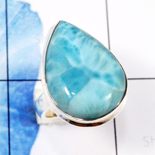 Larimar Stacking Ring D - STK984-Natural Larimar Gemstone Wholesale Stacking Rings Jewelle