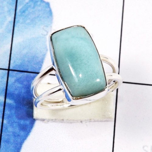 Larimar Stacking Ring E - STK984-Natural Larimar Gemstone Wholesale Stacking Rings Jewelle