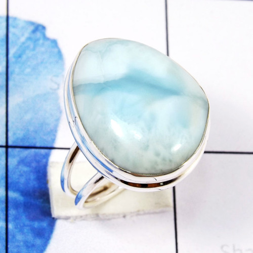 Larimar Stacking Ring F - STK984-Natural Larimar Gemstone Wholesale Stacking Rings Jewelle