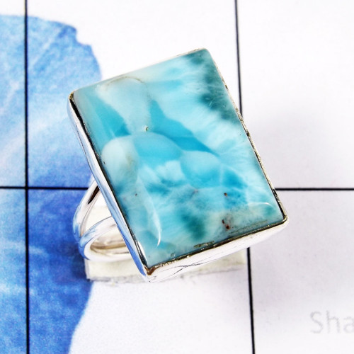 Larimar Stacking Ring G - STK984-Natural Larimar Gemstone Wholesale Stacking Rings Jewelle