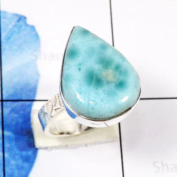 Larimar Stacking Ring A - STK982-Graceful Stacking Rings of Natural Larimar Gemstone & 925 Larimar Stacking Ring A - STK982-Graceful Stacking Rings of Natural Larimar Gemstone & 925