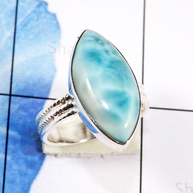 Larimar Stacking Ring B - STK982-Graceful Stacking Rings of Natural Larimar Gemstone & 925 Larimar Stacking Ring B - STK982-Graceful Stacking Rings of Natural Larimar Gemstone & 925