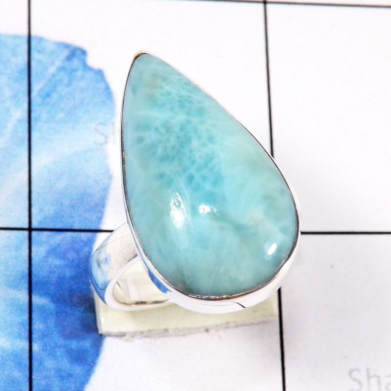 Larimar Stacking Ring D - STK982-Graceful Stacking Rings of Natural Larimar Gemstone & 925 Larimar Stacking Ring D - STK982-Graceful Stacking Rings of Natural Larimar Gemstone & 925