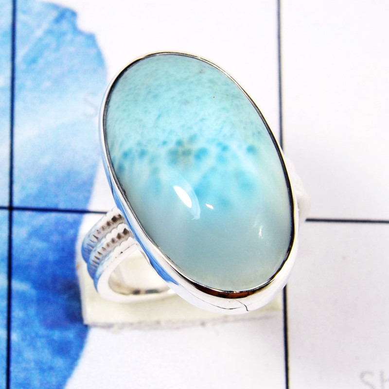 Larimar Stacking Ring F - STK982-Graceful Stacking Rings of Natural Larimar Gemstone & 925 Larimar Stacking Ring F - STK982-Graceful Stacking Rings of Natural Larimar Gemstone & 925