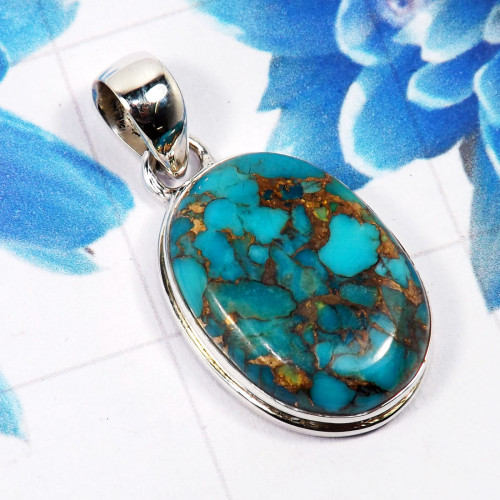 Blue Copper Turquoise C - ISP780-Graceful New Collection Plain Setting Pendants With Blue Blue Copper Turquoise C - ISP780-Graceful New Collection Plain Setting Pendants With Blue