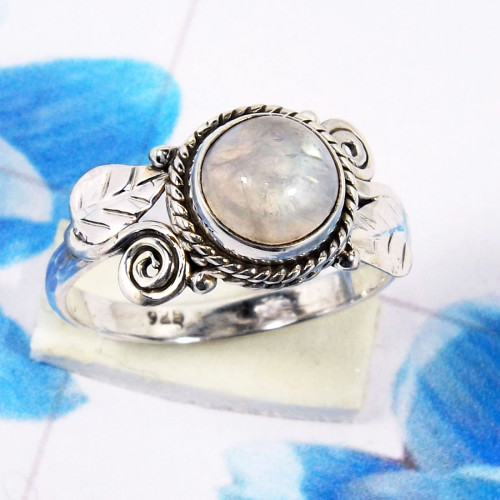Rainbow Moonstone H - RBS969-925 Sterling Silver Genuine Small Gemstone Lightweight Ri