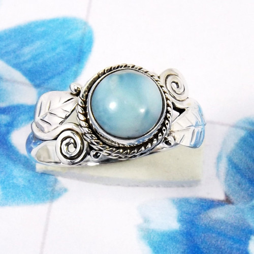 Larimar O - RBS969-925 Sterling Silver Genuine Small Gemstone Lightweight Ri Larimar O - RBS969-925 Sterling Silver Genuine Small Gemstone Lightweight Ri