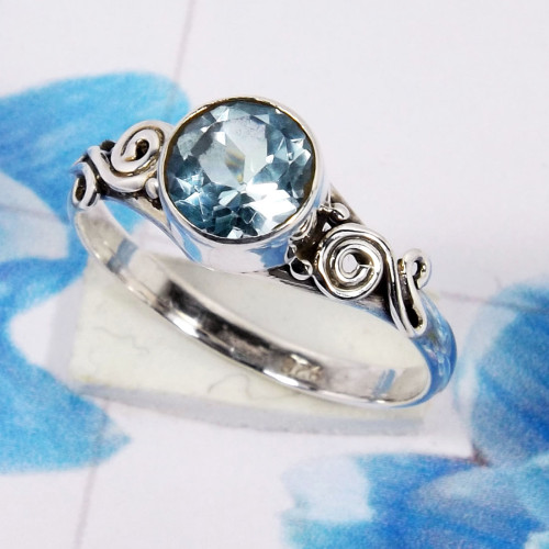 Blue Topaz E - RBS968-Handmade Design Semiprecious Gemstone 925 Sterling Silver