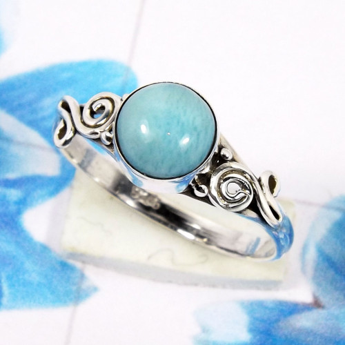 Larimar O - RBS968-Handmade Design Semiprecious Gemstone 925 Sterling Silver