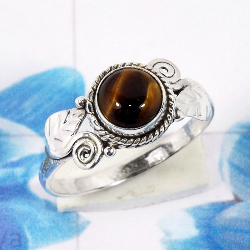 Tiger Eye A - RBS967-New Design 925 Sterling Silver Ring Made in Natural Gemst