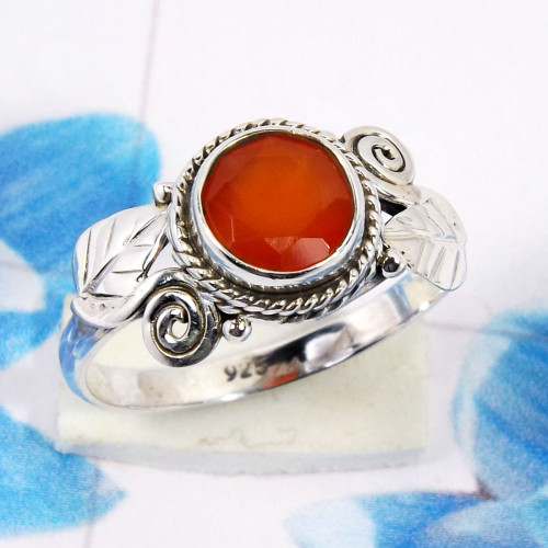 Carnelian Cut E - RBS967-New Design 925 Sterling Silver Ring Made in Natural Gemst