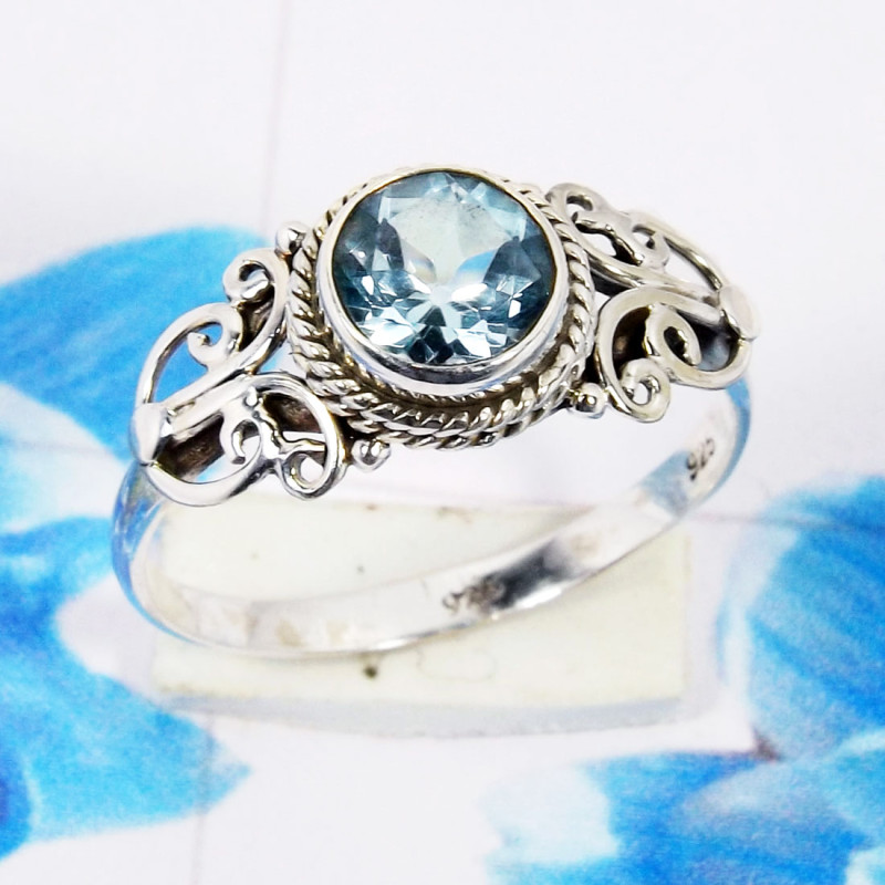 Blue Topaz Cut F - RBS966-925 Sterling Silver Glamorous Handmade Designer Fancy Rin