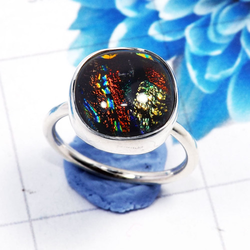 Dichroic Glass A - STK973-925 Sterling Silver Dazzling Gemstone Dichroic Glass Fact