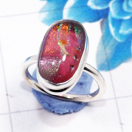 Dichroic Glass C - STK973-925 Sterling Silver Dazzling Gemstone Dichroic Glass Fact