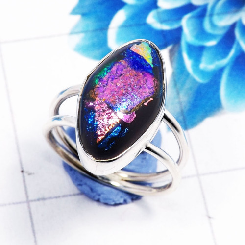 Dichroic Glass D - STK973-925 Sterling Silver Dazzling Gemstone Dichroic Glass Fact