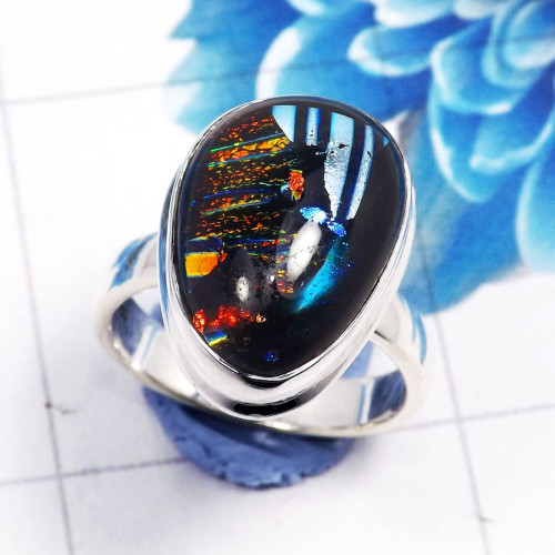 Dichroic Glass E - STK973-925 Sterling Silver Dazzling Gemstone Dichroic Glass Fact