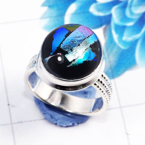 Dichroic Glass G - STK973-925 Sterling Silver Dazzling Gemstone Dichroic Glass Fact