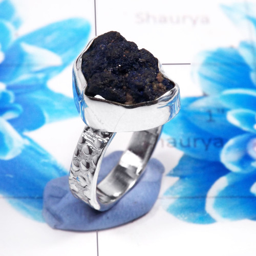 Azurite Druzy A - STK970-925 Sterling Silver Charming Azurite Druzy Gemstone Stack Azurite Druzy A - STK970-925 Sterling Silver Charming Azurite Druzy Gemstone Stack